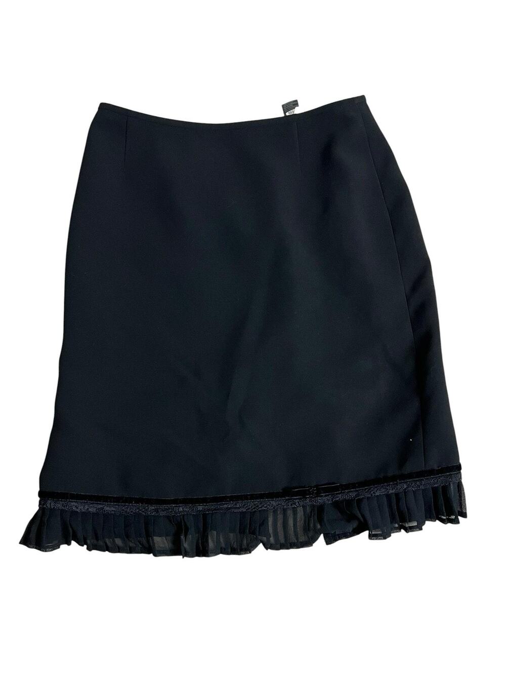 Black A Line Skirt Women's 12 Pleated Chiffon Hem Silk Trim Career Office